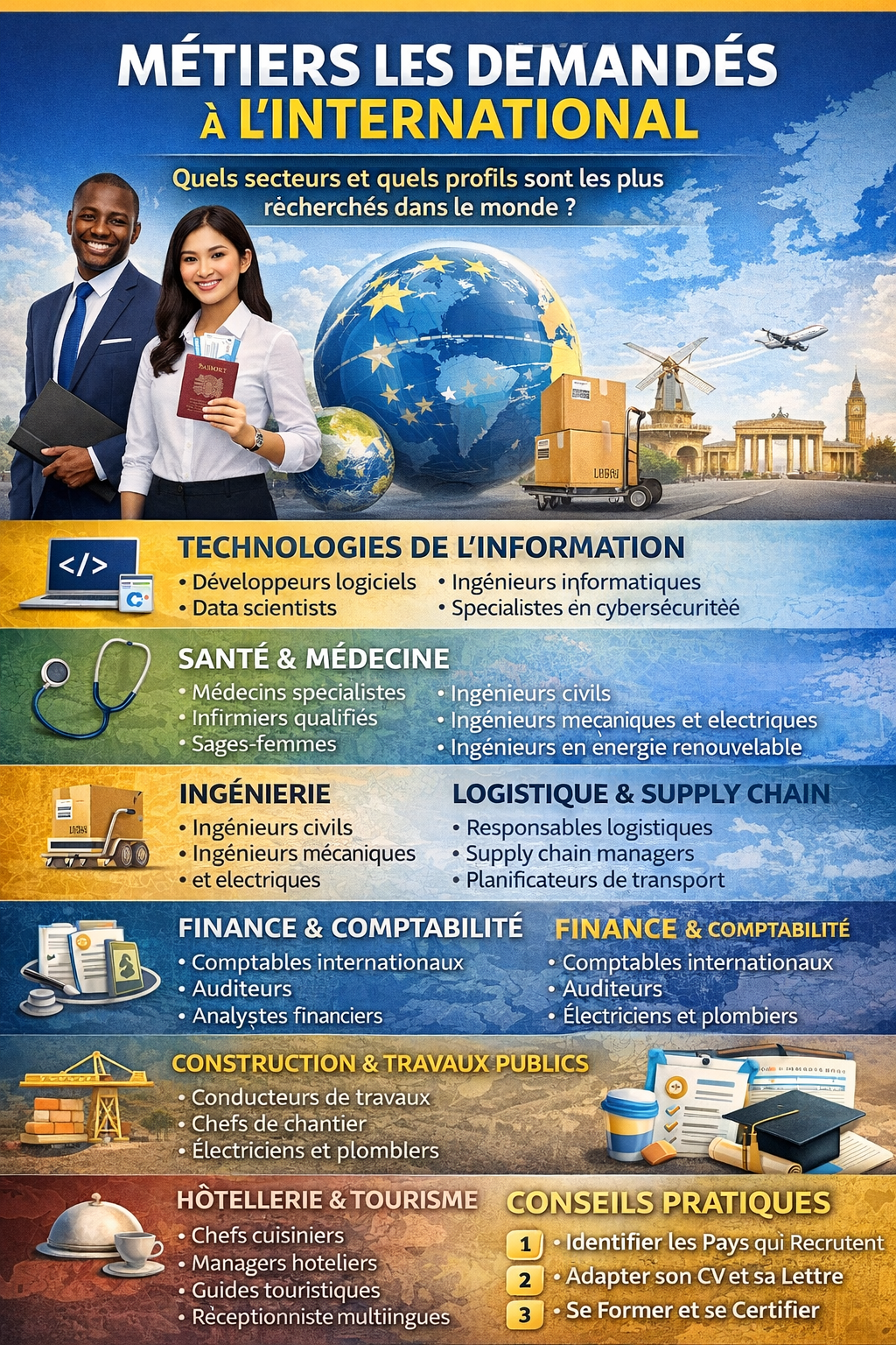 Métiers les plus demandés à l’international : guide complet des professions qui recrutent dans le monde